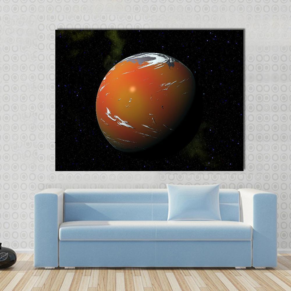 Bespin Gas Giant Planet Canvas Wall Art in black, red and orange, single panel hung on a wall