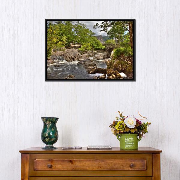 Betws y Coed Bridge Canvas Wall Art-1 Piece-Floating Frame-24" x 16"-Tiaracle