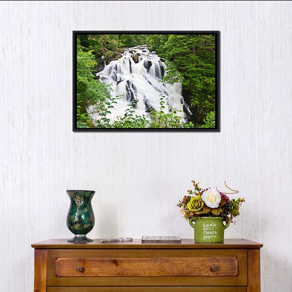 Betws-y-Coed Waterfalls Canvas Wall Art-1 Piece-Floating Frame-24" x 16"-Tiaracle