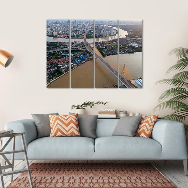 Bhumibol Bridge Aerial View Canvas Wall Art-4 Horizontal-Gallery Wrap-34" x 24"-Tiaracle