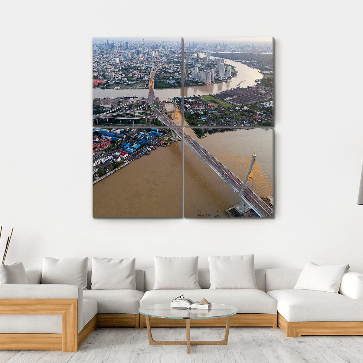 Bhumibol Bridge Aerial View Canvas Wall Art-4 Square-Gallery Wrap-17" x 17"-Tiaracle