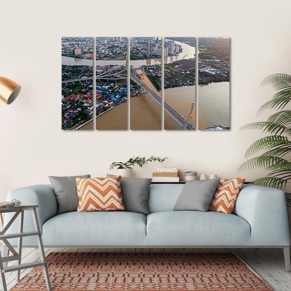 Bhumibol Bridge Aerial View Canvas Wall Art-5 Horizontal-Gallery Wrap-22" x 12"-Tiaracle