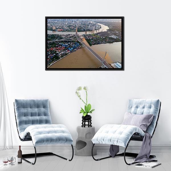 Bhumibol Bridge Aerial View Canvas Wall Art-3 Horizontal-Gallery Wrap-25" x 16"-Tiaracle