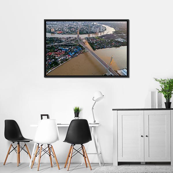 Bhumibol Bridge Aerial View Canvas Wall Art-3 Horizontal-Gallery Wrap-25" x 16"-Tiaracle