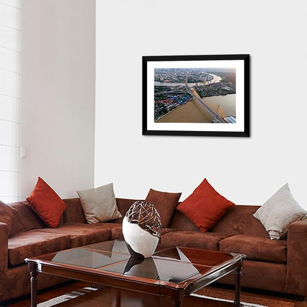 Bhumibol Bridge Aerial View Canvas Wall Art-3 Horizontal-Gallery Wrap-25" x 16"-Tiaracle