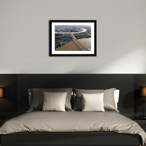 Bhumibol Bridge Aerial View Canvas Wall Art-3 Horizontal-Gallery Wrap-25" x 16"-Tiaracle