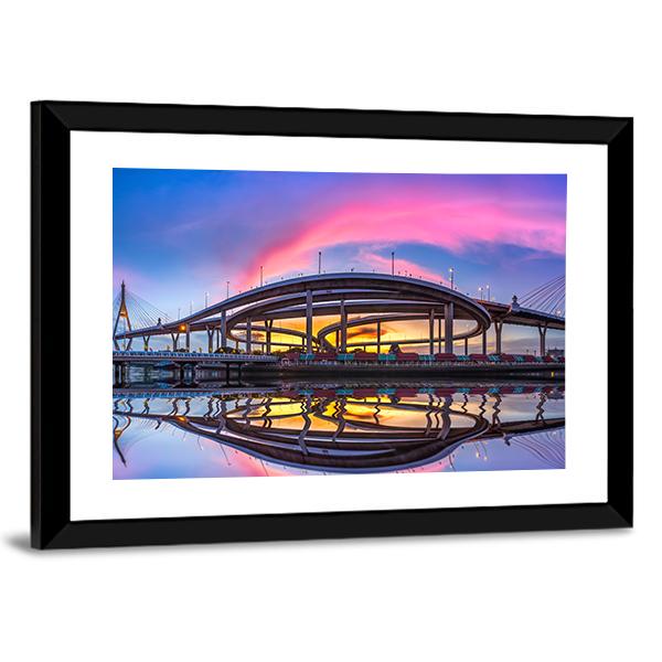 Bhumibol Bridge At Twilight Canvas Wall Art-5 Horizontal-Gallery Wrap-22" x 12"-Tiaracle