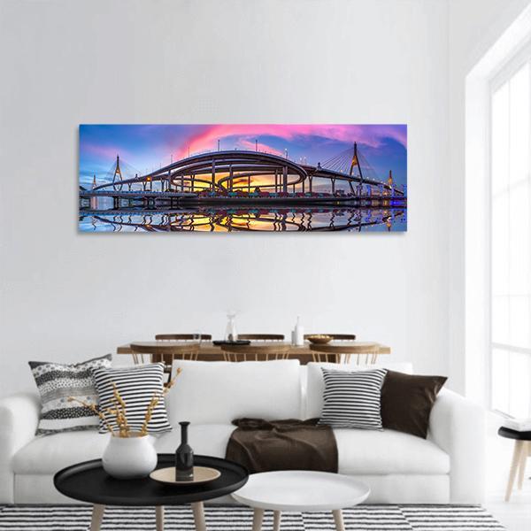 Bhumibol Bridge At Twilight Panoramic Canvas Wall Art-1 Piece-36" x 12"-Tiaracle