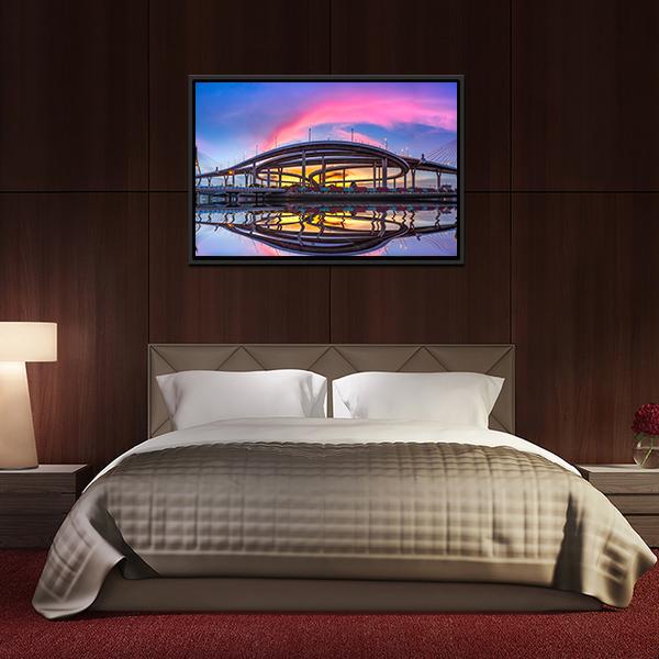 Bhumibol Bridge At Twilight Panoramic Canvas Wall Art-1 Piece-36" x 12"-Tiaracle