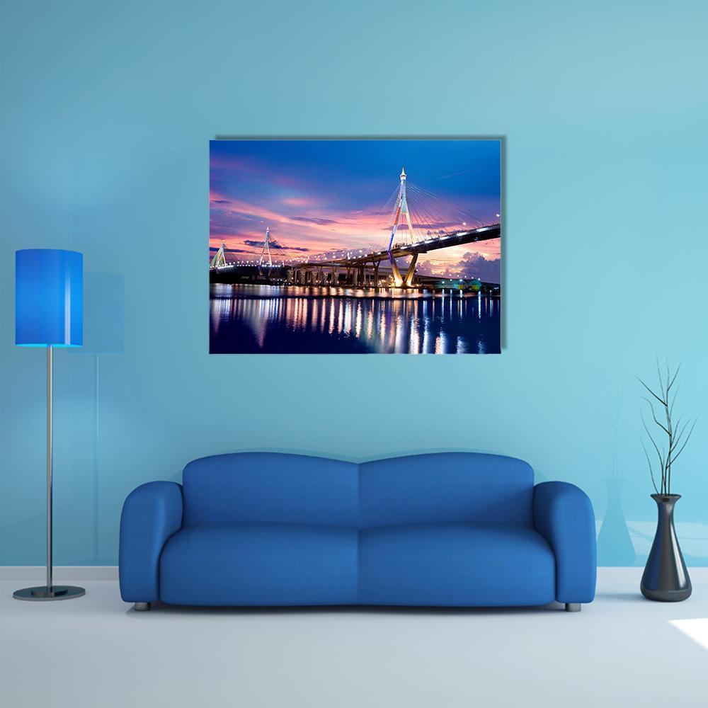 Bhumibol Bridge Canvas Wall Art-1 Piece-Gallery Wrap-48" x 32"-Tiaracle