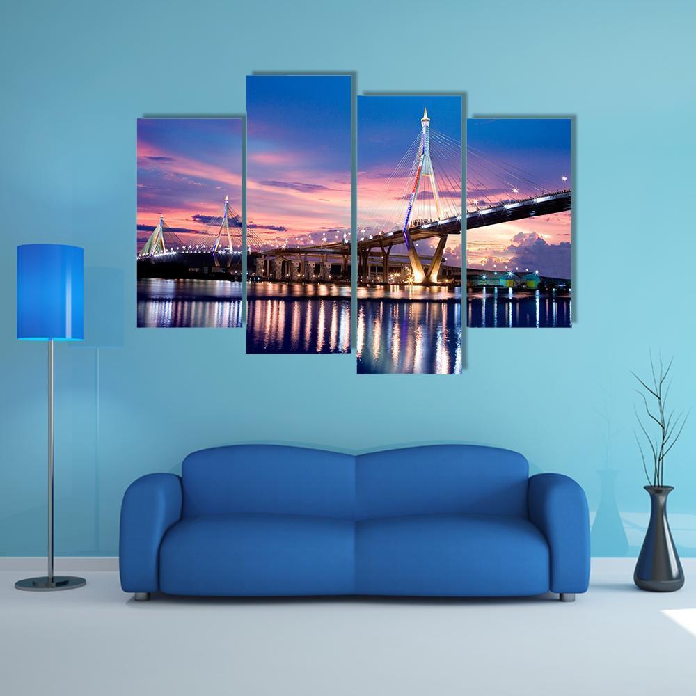 Bhumibol Bridge Canvas Wall Art-4 Pop-Gallery Wrap-50" x 32"-Tiaracle