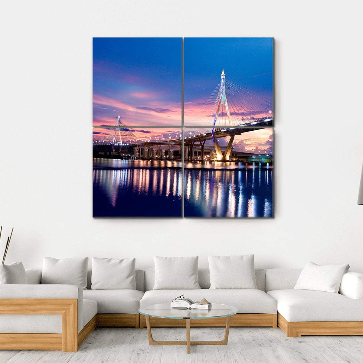 Bhumibol Bridge Canvas Wall Art-4 Square-Gallery Wrap-17" x 17"-Tiaracle