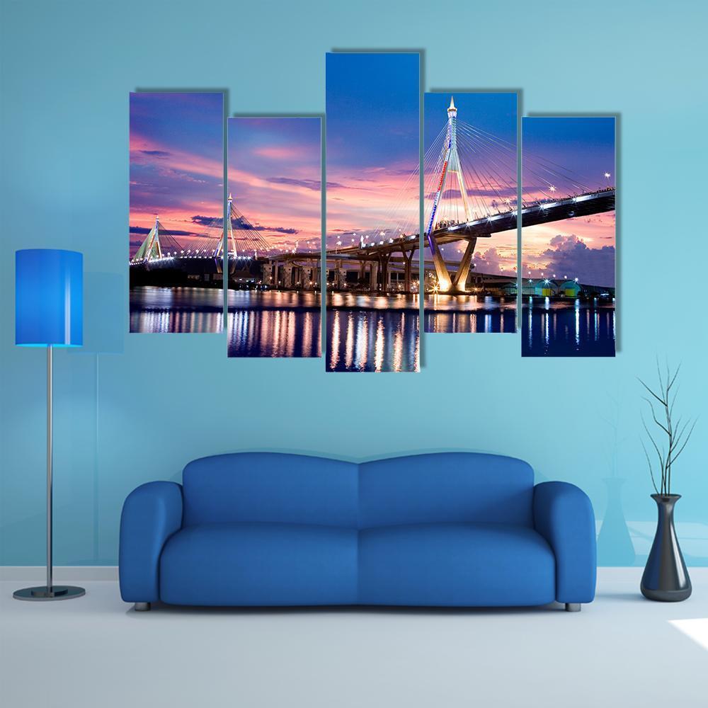 Bhumibol Bridge Canvas Wall Art-5 Pop-Gallery Wrap-47" x 32"-Tiaracle