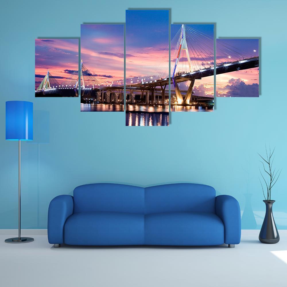 Bhumibol Bridge Canvas Wall Art-5 Star-Gallery Wrap-62" x 32"-Tiaracle