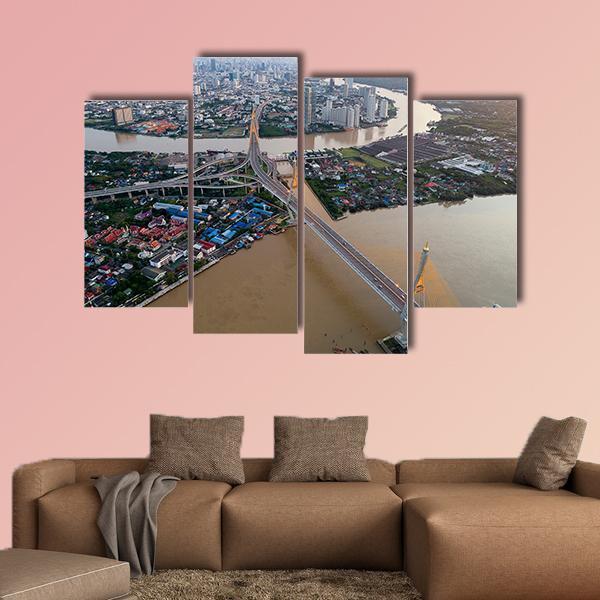 Bhumibol Bridge Aerial View Canvas Wall Art-4 Pop-Gallery Wrap-50" x 32"-Tiaracle