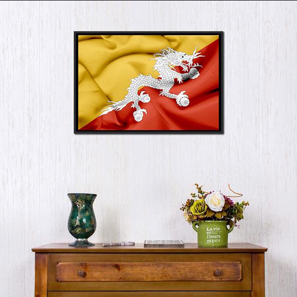 Bhutan Waving Flag Canvas Wall Art-1 Piece-Floating Frame-24" x 16"-Tiaracle