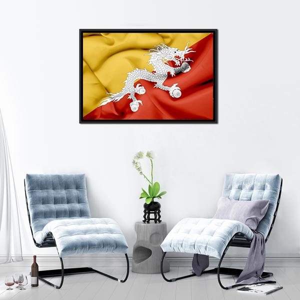 Bhutan Waving Flag Canvas Wall Art-5 Horizontal-Gallery Wrap-22" x 12"-Tiaracle