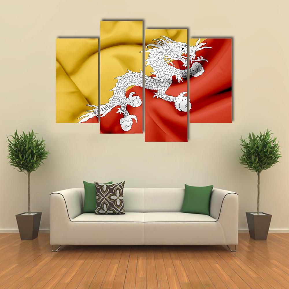 Bhutan Waving Flag Canvas Wall Art-4 Pop-Gallery Wrap-50" x 32"-Tiaracle
