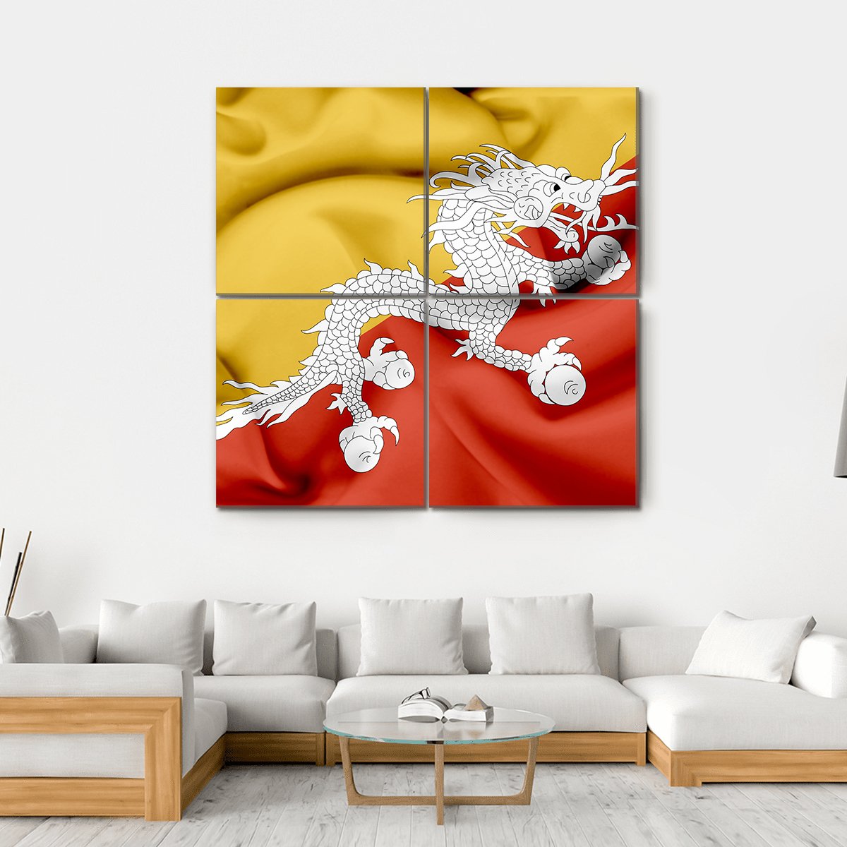 Bhutan Waving Flag Canvas Wall Art-4 Square-Gallery Wrap-17" x 17"-Tiaracle