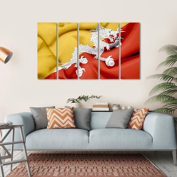 Bhutan Waving Flag Canvas Wall Art-5 Horizontal-Gallery Wrap-22" x 12"-Tiaracle