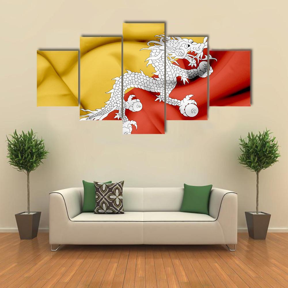 Bhutan Waving Flag Canvas Wall Art-3 Horizontal-Gallery Wrap-37" x 24"-Tiaracle