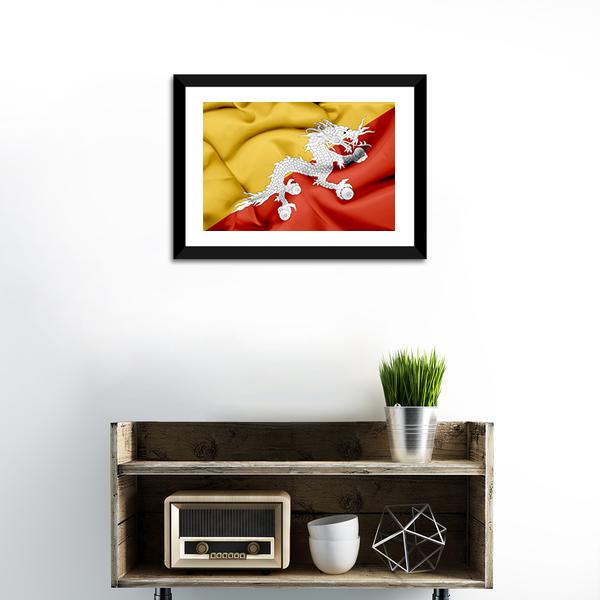 Bhutan Waving Flag Canvas Wall Art-1 Piece-Framed Print-20" x 16"-Tiaracle