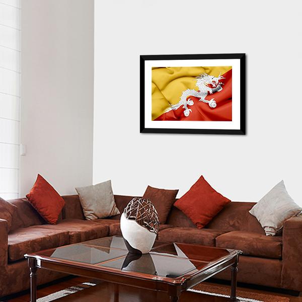 Bhutan Waving Flag Canvas Wall Art-3 Horizontal-Gallery Wrap-25" x 16"-Tiaracle