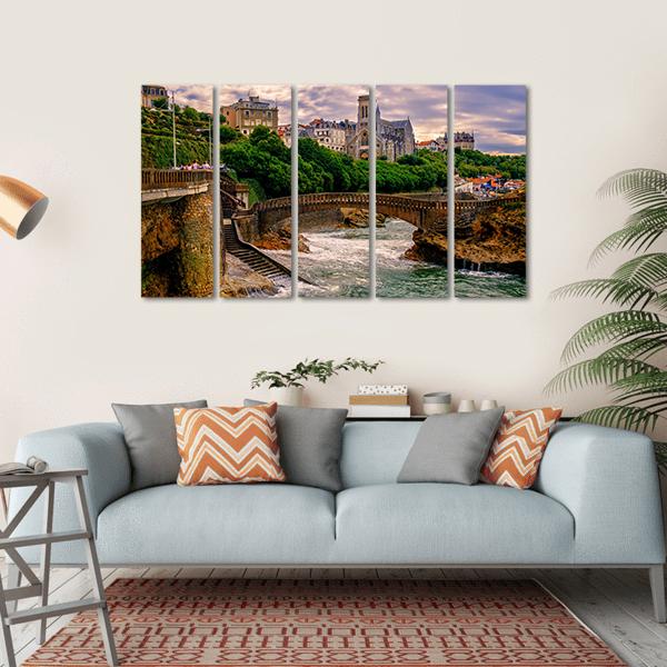 Biarritz City At Sunset Canvas Wall Art-5 Horizontal-Gallery Wrap-22" x 12"-Tiaracle