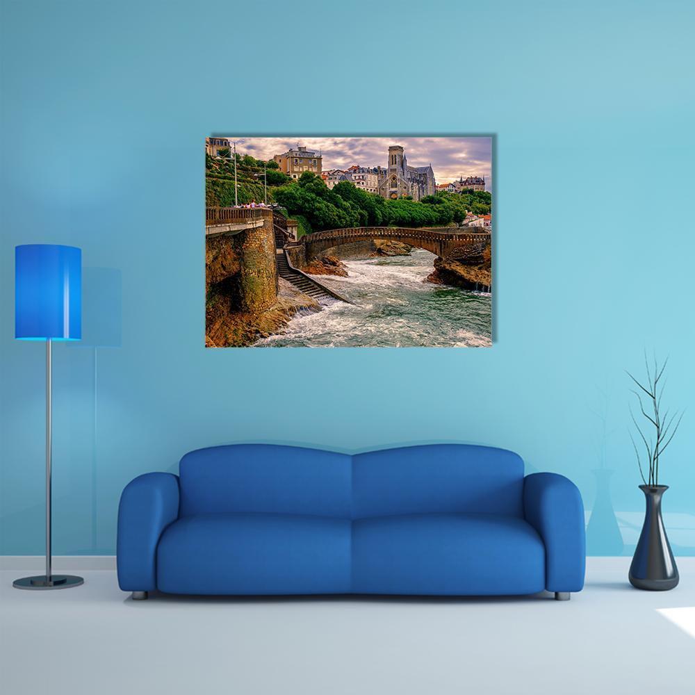 Biarritz City At Sunset Canvas Wall Art-1 Piece-Gallery Wrap-48" x 32"-Tiaracle