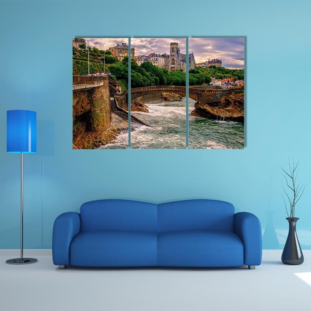 Biarritz City At Sunset Canvas Wall Art-3 Horizontal-Gallery Wrap-37" x 24"-Tiaracle