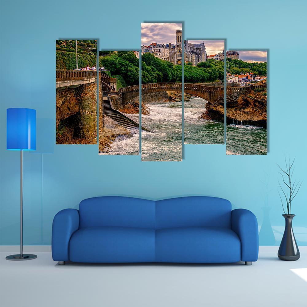 Biarritz City At Sunset Canvas Wall Art-5 Pop-Gallery Wrap-47" x 32"-Tiaracle