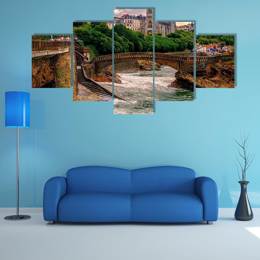 Biarritz City At Sunset Canvas Wall Art-5 Star-Gallery Wrap-62" x 32"-Tiaracle