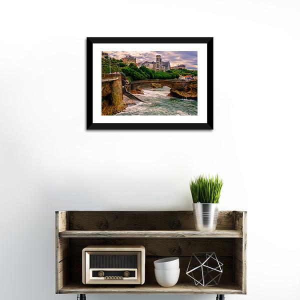 Biarritz City At Sunset Canvas Wall Art-1 Piece-Framed Print-20" x 16"-Tiaracle