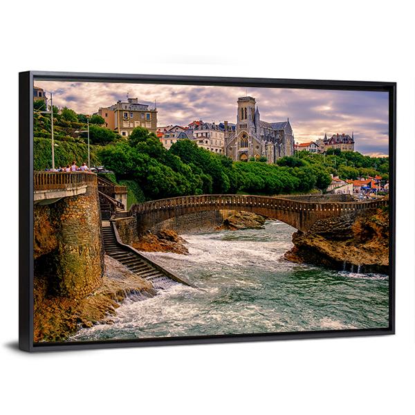 Biarritz City At Sunset Canvas Wall Art-3 Horizontal-Gallery Wrap-25" x 16"-Tiaracle