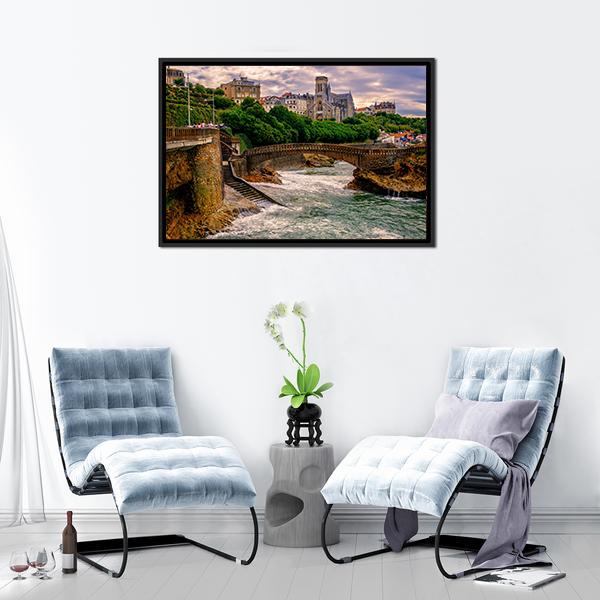 Biarritz City At Sunset Canvas Wall Art-3 Horizontal-Gallery Wrap-25" x 16"-Tiaracle