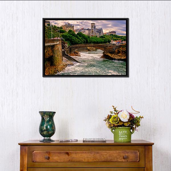 Biarritz City At Sunset Canvas Wall Art-1 Piece-Floating Frame-24" x 16"-Tiaracle