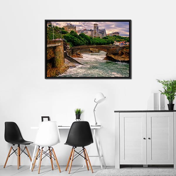 Biarritz City At Sunset Canvas Wall Art-3 Horizontal-Gallery Wrap-25" x 16"-Tiaracle