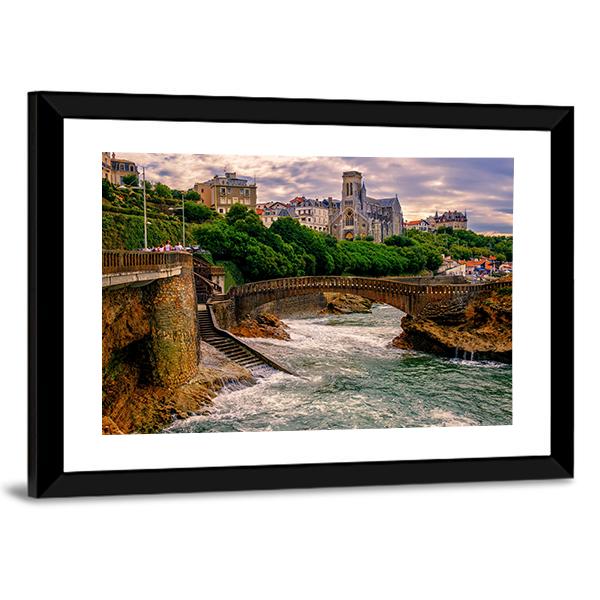 Biarritz City At Sunset Canvas Wall Art-3 Horizontal-Gallery Wrap-25" x 16"-Tiaracle