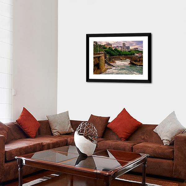Biarritz City At Sunset Canvas Wall Art-3 Horizontal-Gallery Wrap-25" x 16"-Tiaracle