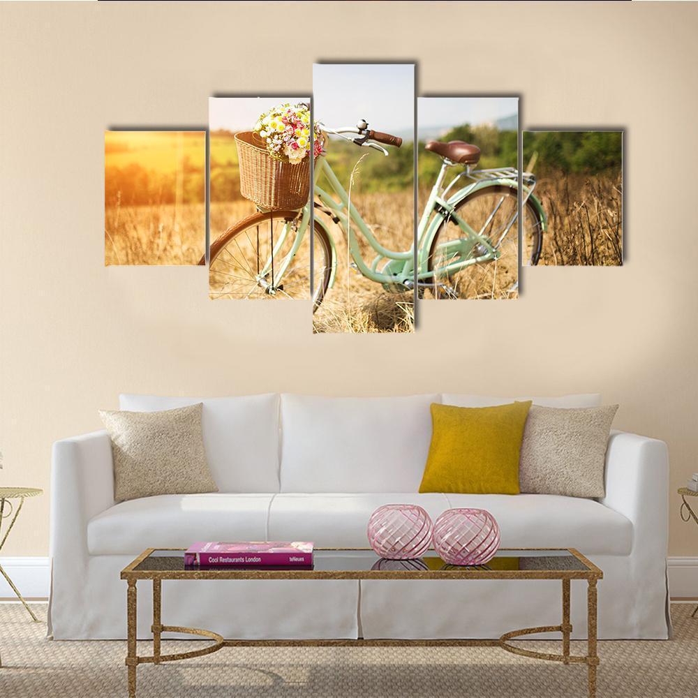 Vintage Bicycle Canvas Wall Art-5 Star-Gallery Wrap-62" x 32"-Tiaracle