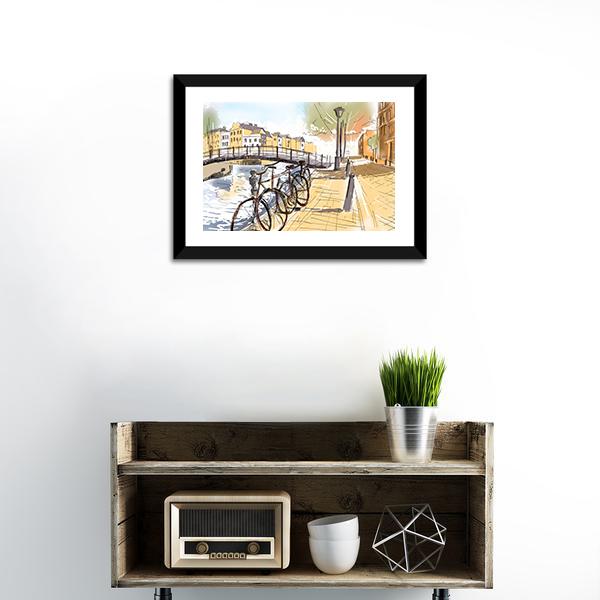 Bicycles In Street Of Amsterdam Canvas Wall Art-1 Piece-Framed Print-20" x 16"-Tiaracle