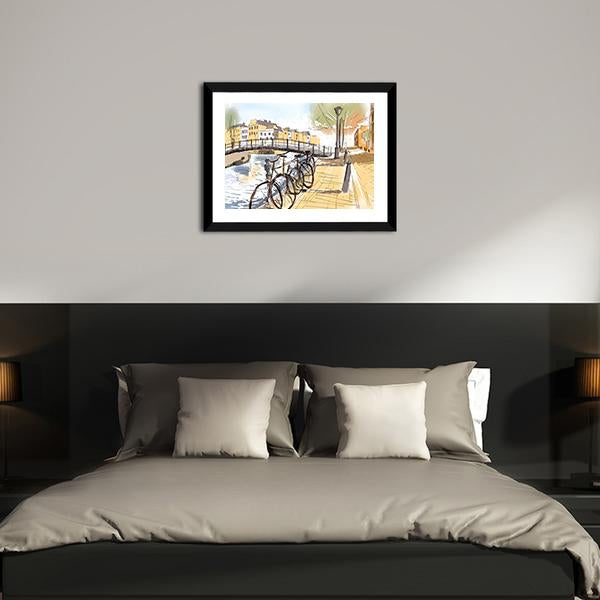 Bicycles In Street Of Amsterdam Canvas Wall Art-3 Horizontal-Gallery Wrap-25" x 16"-Tiaracle