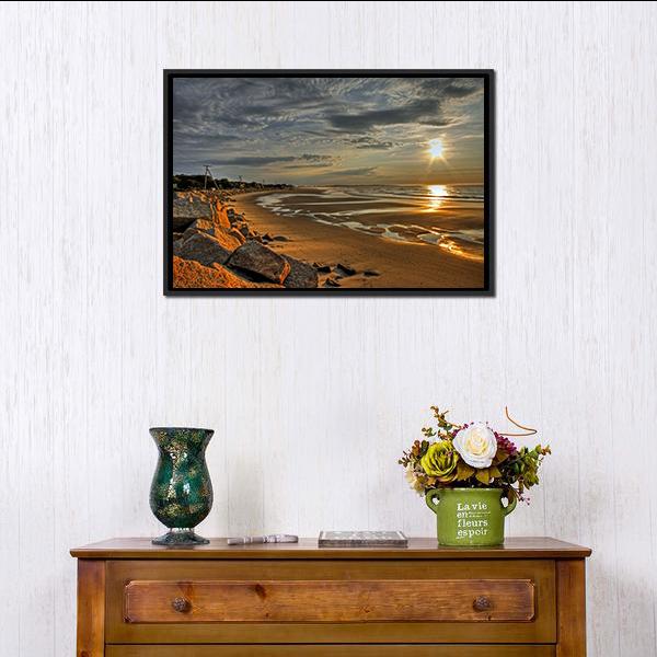 Biddeford Pool At Sunrise Canvas Wall Art-1 Piece-Floating Frame-36" x 24"-Tiaracle