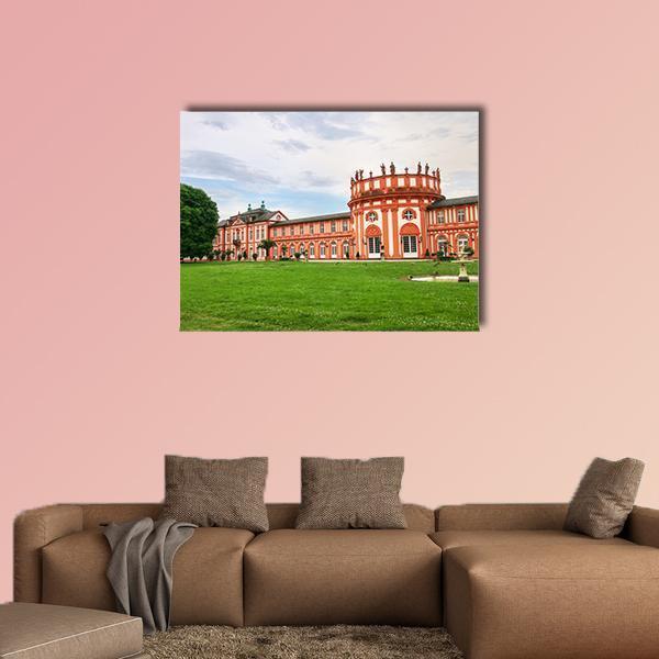 Biebrich Palace Rotunda, Germany Canvas Wall Art in white, orange and green, single panel hung on a wall