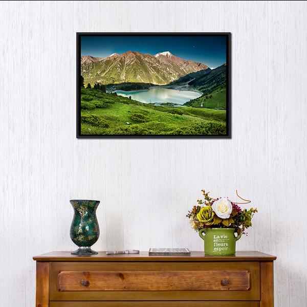 Big Almaty Lake Canvas Wall Art-1 Piece-Floating Frame-36" x 24"-Tiaracle
