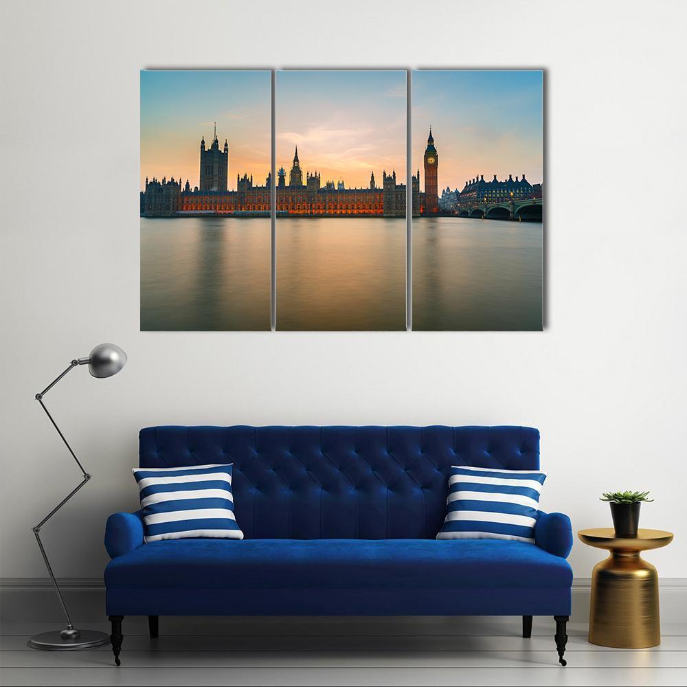 Big Ben & Houses Canvas Wall Art-3 Horizontal-Gallery Wrap-37" x 24"-Tiaracle