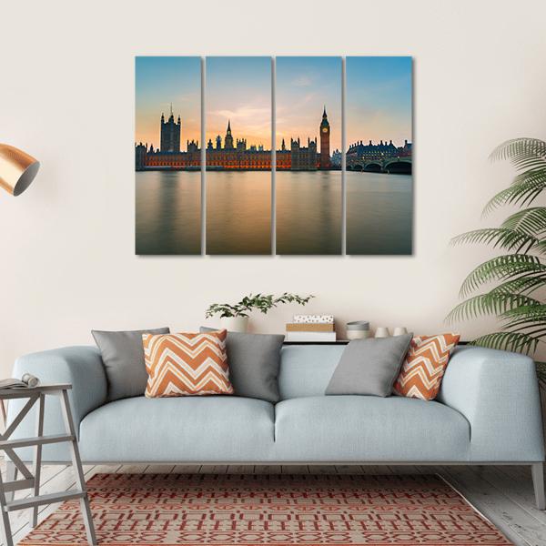 Big Ben &amp; Houses Canvas Wall Art-4 Horizontal-Gallery Wrap-34" x 24"-Tiaracle