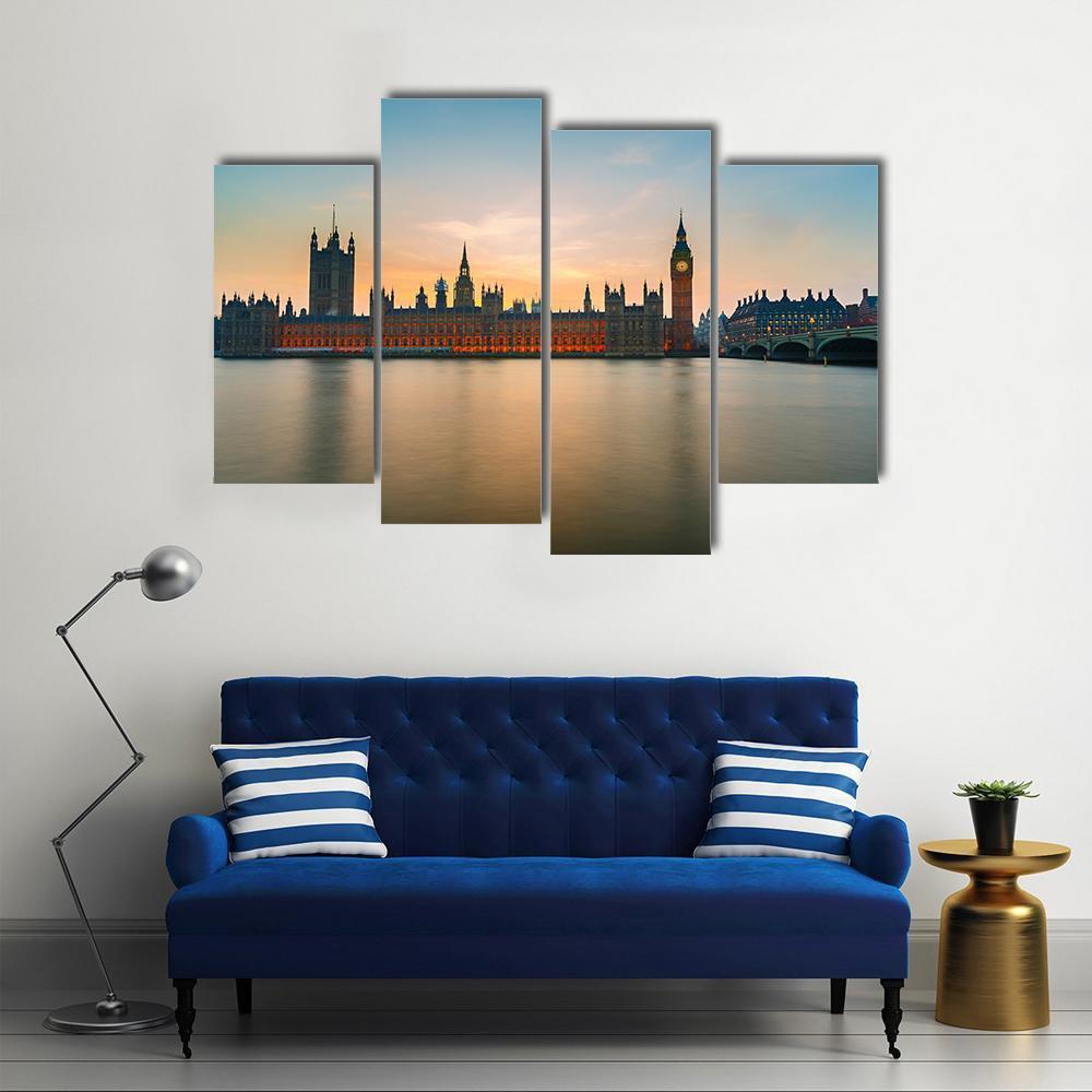Big Ben &amp; Houses Canvas Wall Art-4 Pop-Gallery Wrap-50" x 32"-Tiaracle