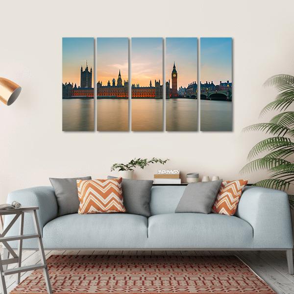 Big Ben &amp; Houses Canvas Wall Art-5 Horizontal-Gallery Wrap-22" x 12"-Tiaracle