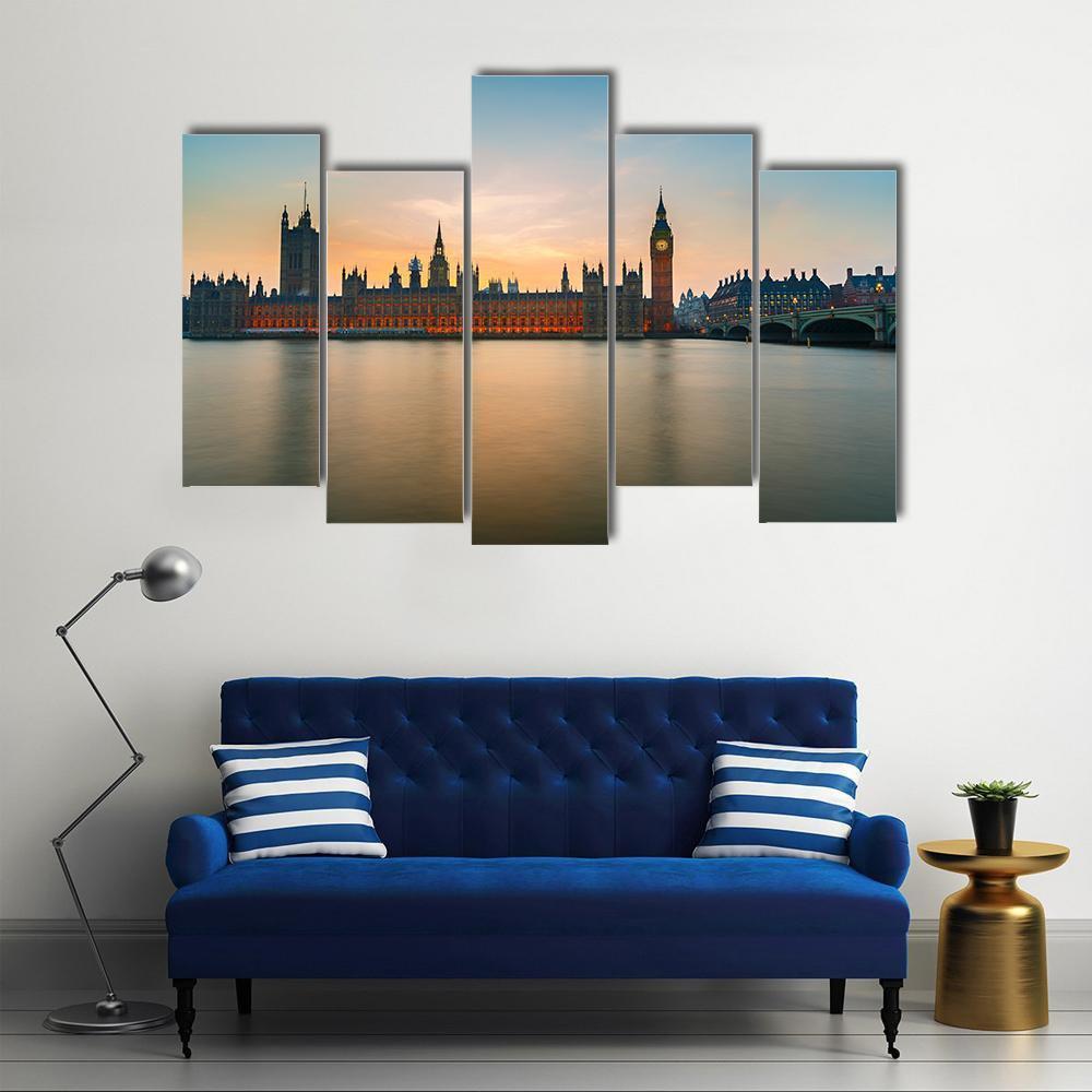 Big Ben &amp; Houses Canvas Wall Art-5 Pop-Gallery Wrap-47" x 32"-Tiaracle